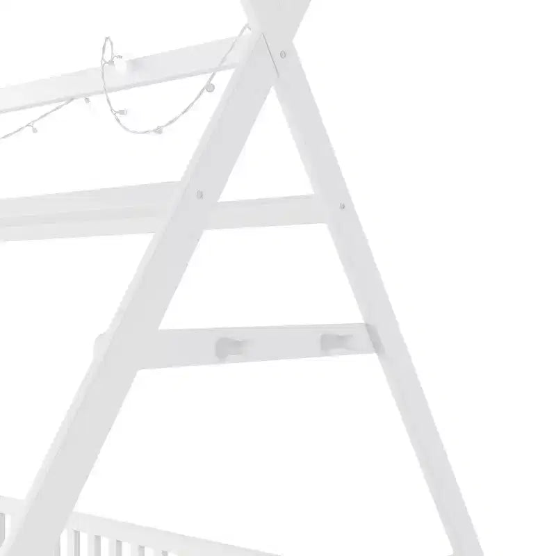 Lit cabane double Whisen avec lumière, lit cabane bas avec clôture et toit, conception sécurisée