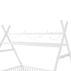 Lit cabane double Whisen avec lumière, lit cabane bas avec clôture et toit, conception sécurisée