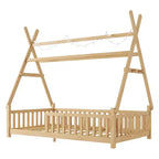Lit cabane double Whisen avec lumière, lit cabane bas avec clôture et toit, conception sécurisée
