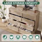 Commode en rotin, commode à 8 tiroirs avec pieds en bois et poignées en métal, organisateur de rangement de style bohème pour chambre à coucher