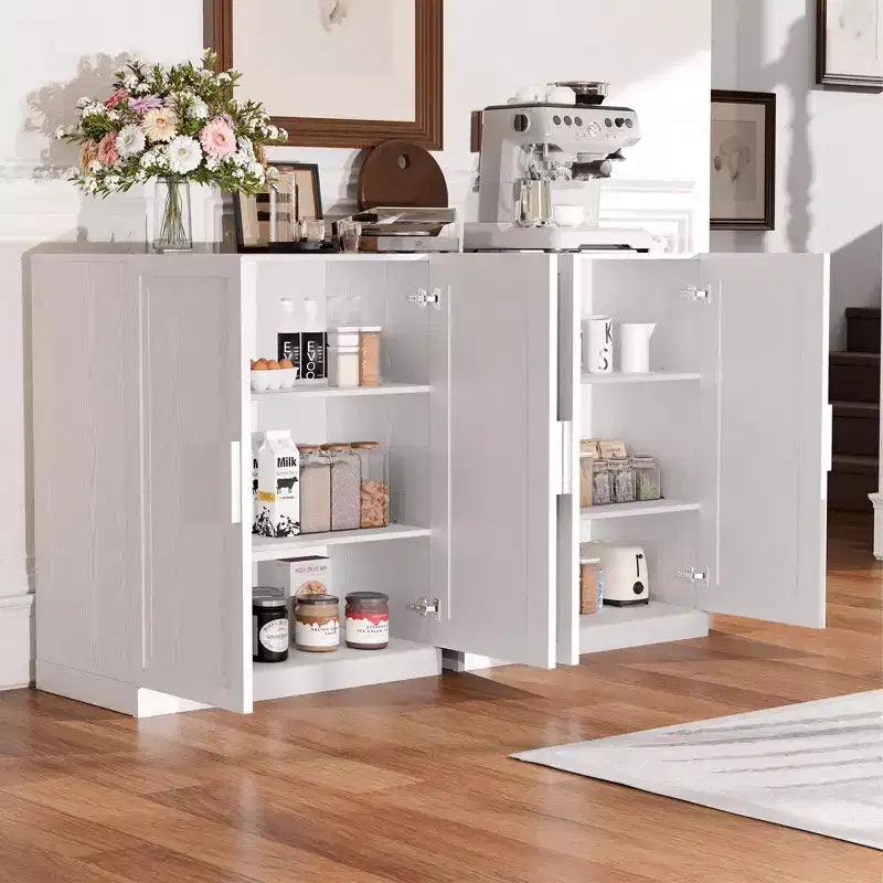 Meuble de rangement en grain de bois de 91,4 cm de haut en blanc, organisateur de rangement avec 2 portes en bois massif pour chambre/salon/salle à manger