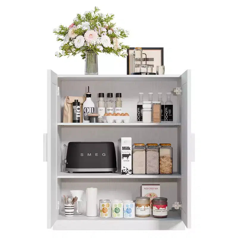 Meuble de rangement en grain de bois de 91,4 cm de haut en blanc, organisateur de rangement avec 2 portes en bois massif pour chambre/salon/salle à manger
