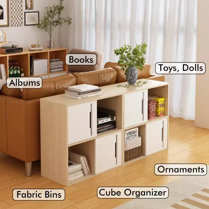 Buffet de Rangement avec Portes Coulissantes, Étagères Ouvertes et Fermées à 2 Niveaux, Naturel+Blanc - ModernLuxe