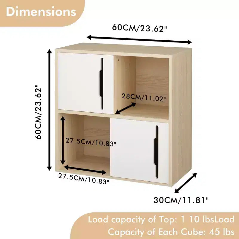 Buffet de Rangement avec Portes Coulissantes, Étagères Ouvertes et Fermées à 2 Niveaux, Naturel+Blanc - ModernLuxe