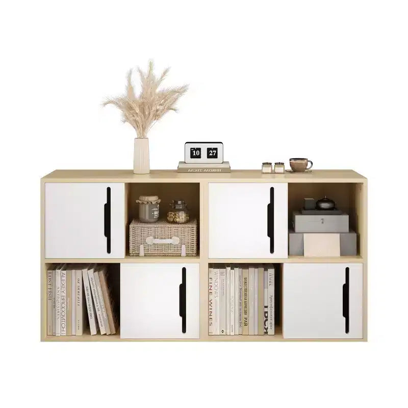 Buffet de Rangement avec Portes Coulissantes, Étagères Ouvertes et Fermées à 2 Niveaux, Naturel+Blanc - ModernLuxe