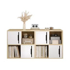 Buffet de Rangement avec Portes Coulissantes, Étagères Ouvertes et Fermées à 2 Niveaux, Naturel+Blanc - ModernLuxe
