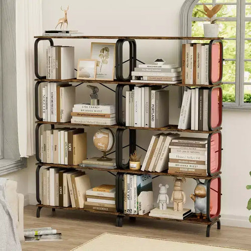 Étagère industrielle à 5 niveaux, Bibliothèque haute rustique, Organisateur de rangement vintage, Étagère de rangement utilitaire polyvalente