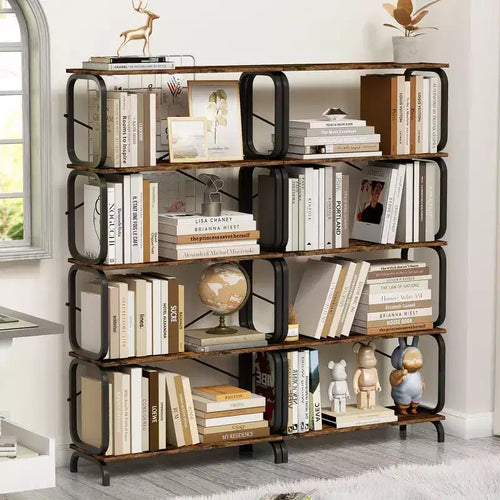 5-Tier Industrial Bookshelf, Rustic Tall Bookcase, Vintage Storage Organizer, Multipurpose Utility Storage Shelf
