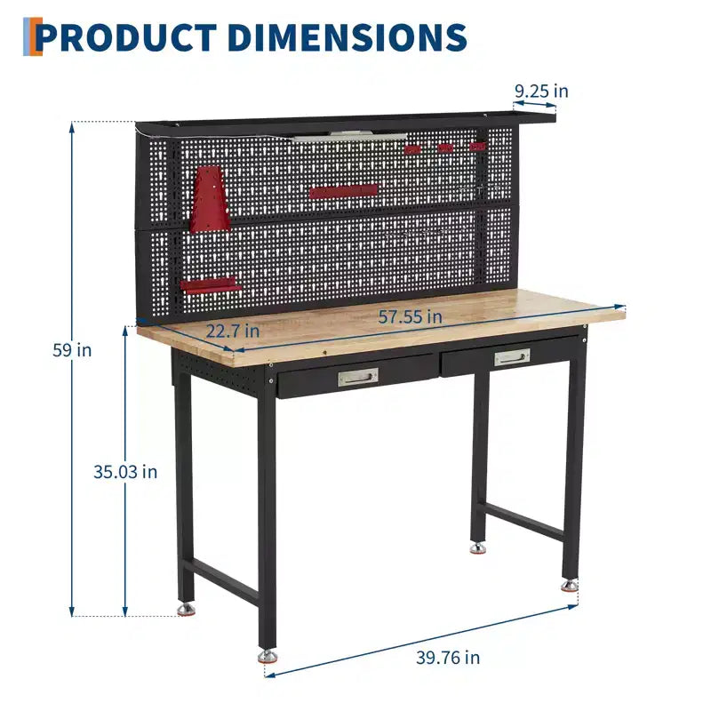 Établi de garage avec panneau perforé 20 000 lb - Table de travail en acier avec tiroirs, poste de travail de mécanicien pour garage, entrepôt, atelier