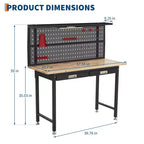 Établi de garage avec panneau perforé 20 000 lb - Table de travail en acier avec tiroirs, poste de travail de mécanicien pour garage, entrepôt, atelier