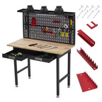 Établi de garage avec panneau perforé 20 000 lb - Table de travail en acier avec tiroirs, poste de travail de mécanicien pour garage, entrepôt, atelier