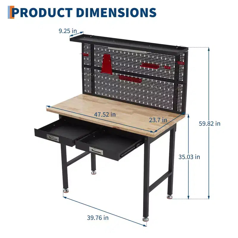 Établi de garage avec panneau perforé 20 000 lb - Table de travail en acier avec tiroirs, poste de travail de mécanicien pour garage, entrepôt, atelier