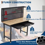 Établi de garage avec panneau perforé 20 000 lb - Table de travail en acier avec tiroirs, poste de travail de mécanicien pour garage, entrepôt, atelier