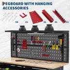 Établi de garage avec panneau perforé 20 000 lb - Table de travail en acier avec tiroirs, poste de travail de mécanicien pour garage, entrepôt, atelier