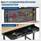 Établi de garage avec panneau perforé 20 000 lb - Table de travail en acier avec tiroirs, poste de travail de mécanicien pour garage, entrepôt, atelier