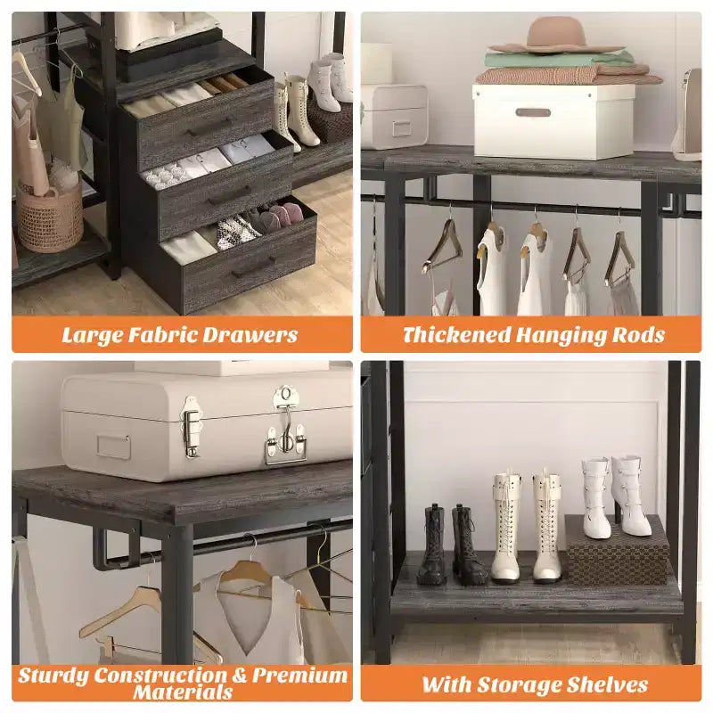 Portant à Vêtements Besiost avec Tiroirs en Tissu, Système d'Organisation de Penderie Autonome