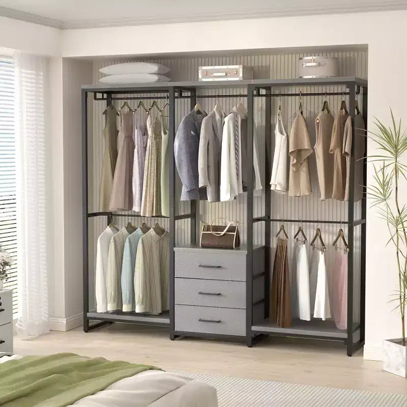 Portant à Vêtements Besiost avec Tiroirs en Tissu, Système d'Organisation de Penderie Autonome