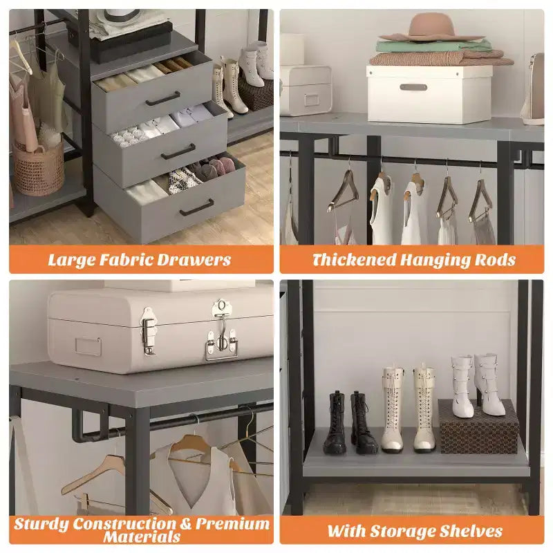 Portant à Vêtements Besiost avec Tiroirs en Tissu, Système d'Organisation de Penderie Autonome