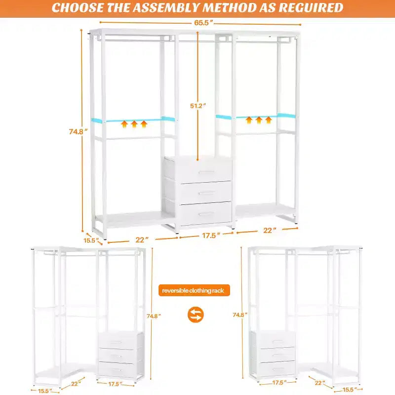 Portant à Vêtements Besiost avec Tiroirs en Tissu, Système d'Organisation de Penderie Autonome
