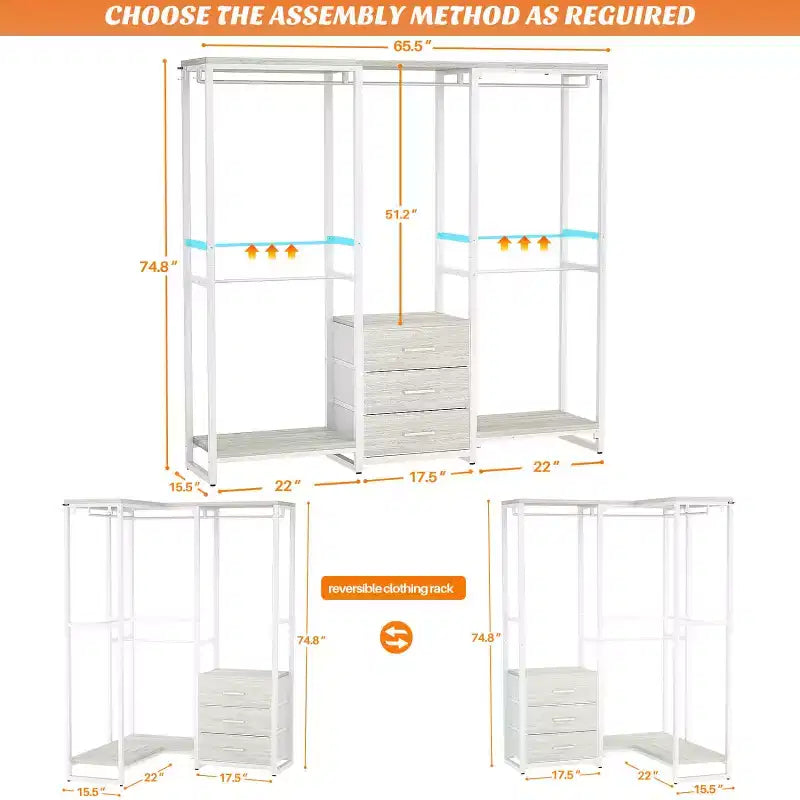 Portant à Vêtements Besiost avec Tiroirs en Tissu, Système d'Organisation de Penderie Autonome