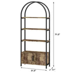 Bibliothèque cintrée, étagère avec portes de rangement, étagère industrielle de 181,6 cm de haut avec cadre métallique robuste et panneaux de qualité