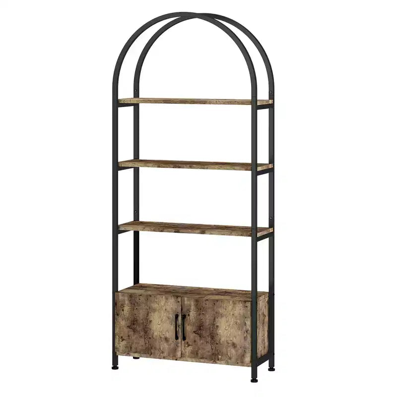 Bibliothèque cintrée, étagère avec portes de rangement, étagère industrielle de 181,6 cm de haut avec cadre métallique robuste et panneaux de qualité