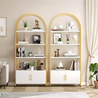 Bibliothèque cintrée, étagère avec portes de rangement, étagère industrielle de 181,6 cm de haut avec cadre métallique robuste et panneaux de qualité