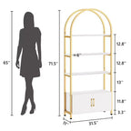 Bibliothèque cintrée, étagère avec portes de rangement, étagère industrielle de 181,6 cm de haut avec cadre métallique robuste et panneaux de qualité