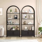Bibliothèque cintrée, étagère avec portes de rangement, étagère industrielle de 181,6 cm de haut avec cadre métallique robuste et panneaux de qualité