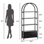 Bibliothèque cintrée, étagère avec portes de rangement, étagère industrielle de 181,6 cm de haut avec cadre métallique robuste et panneaux de qualité