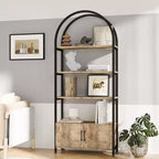Bibliothèque cintrée, étagère avec portes de rangement, étagère industrielle de 181,6 cm de haut avec cadre métallique robuste et panneaux de qualité