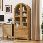 Garde-manger de cuisine haut de 71 po avec arche, armoire de rangement moderne avec 2 tiroirs et porte vitrée, garde-manger de cuisine, bibliothèque en bois arquée