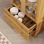 Garde-manger de cuisine haut de 71 po avec arche, armoire de rangement moderne avec 2 tiroirs et porte vitrée, garde-manger de cuisine, bibliothèque en bois arquée