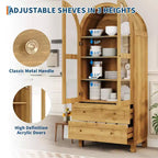 Garde-manger de cuisine haut de 71 po avec arche, armoire de rangement moderne avec 2 tiroirs et porte vitrée, garde-manger de cuisine, bibliothèque en bois arquée