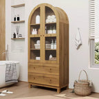 Garde-manger de cuisine haut de 71 po avec arche, armoire de rangement moderne avec 2 tiroirs et porte vitrée, garde-manger de cuisine, bibliothèque en bois arquée