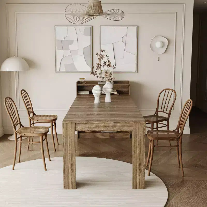 Okak 95.43IN Table à manger moderne extensible avec rangement, Table pliante peu encombrante avec grand plateau, Table de cuisine pour salle à manger