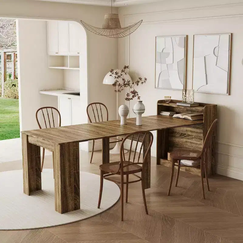 Okak 95.43IN Table à manger moderne extensible avec rangement, Table pliante peu encombrante avec grand plateau, Table de cuisine pour salle à manger