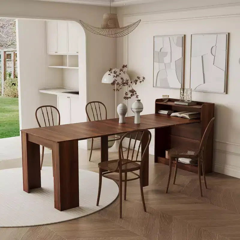 Okak 95.43IN Table à manger moderne extensible avec rangement, Table pliante peu encombrante avec grand plateau, Table de cuisine pour salle à manger