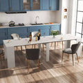 Okak 118IN Modern Extendable Dining Table with Marbal Painting, Folding Table Set for 6 Persons, Kitchen Table for Living Room, Dining Room, White
