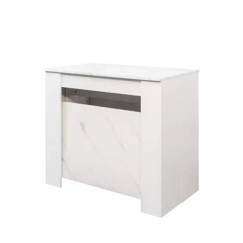 Table à manger extensible moderne Okak 118IN avec peinture effet marbre, ensemble de table pliante pour 6 personnes, table de cuisine pour salon, salle à manger, blanc