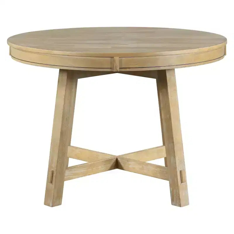Table à manger ronde extensible Okak 58 po style ferme, table de cuisine avec pieds croisés épais et plateau lourd, table pliante pour salle à manger