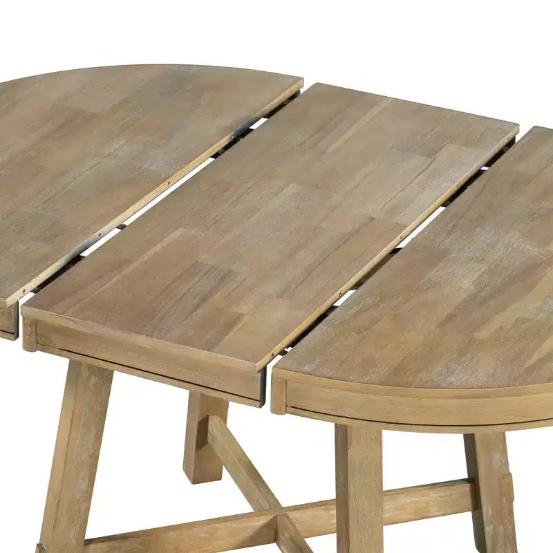 Table à manger ronde extensible Okak 58 po style ferme, table de cuisine avec pieds croisés épais et plateau lourd, table pliante pour salle à manger