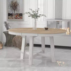 Table à manger ronde extensible Okak 58 po style ferme, table de cuisine avec pieds croisés épais et plateau lourd, table pliante pour salle à manger