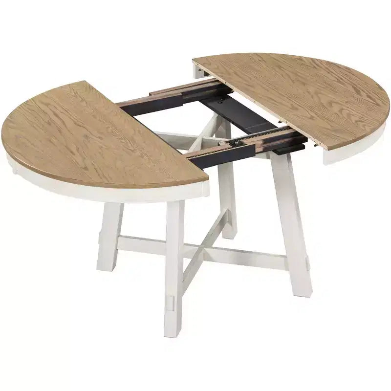Table à manger ronde extensible Okak 58 po style ferme, table de cuisine avec pieds croisés épais et plateau lourd, table pliante pour salle à manger