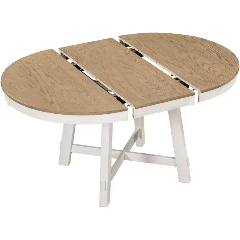 Table à manger ronde extensible Okak 58 po style ferme, table de cuisine avec pieds croisés épais et plateau lourd, table pliante pour salle à manger