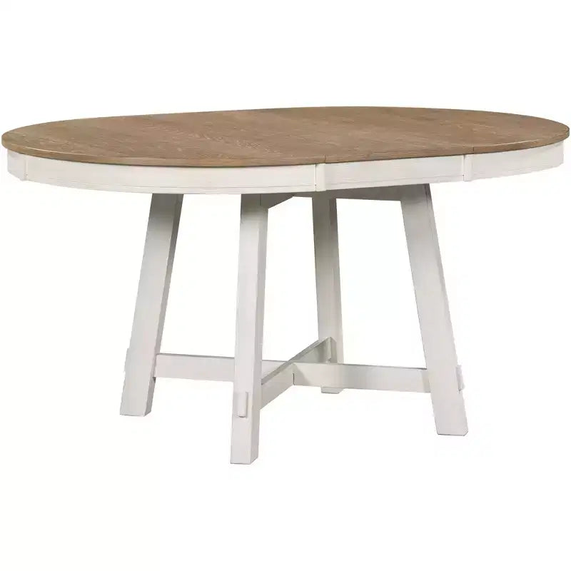 Table à manger ronde extensible Okak 58 po style ferme, table de cuisine avec pieds croisés épais et plateau lourd, table pliante pour salle à manger