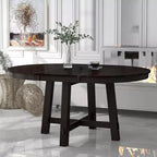 Table à manger ronde extensible Okak 58 po style ferme, table de cuisine avec pieds croisés épais et plateau lourd, table pliante pour salle à manger