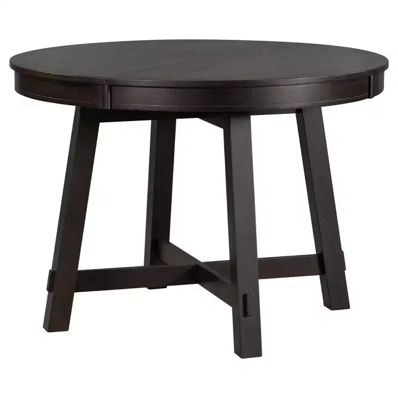 Table à manger ronde extensible Okak 58 po style ferme, table de cuisine avec pieds croisés épais et plateau lourd, table pliante pour salle à manger