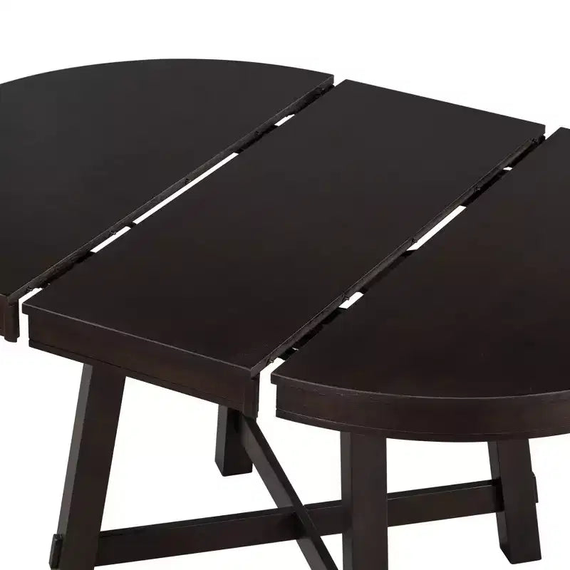 Table à manger ronde extensible Okak 58 po style ferme, table de cuisine avec pieds croisés épais et plateau lourd, table pliante pour salle à manger