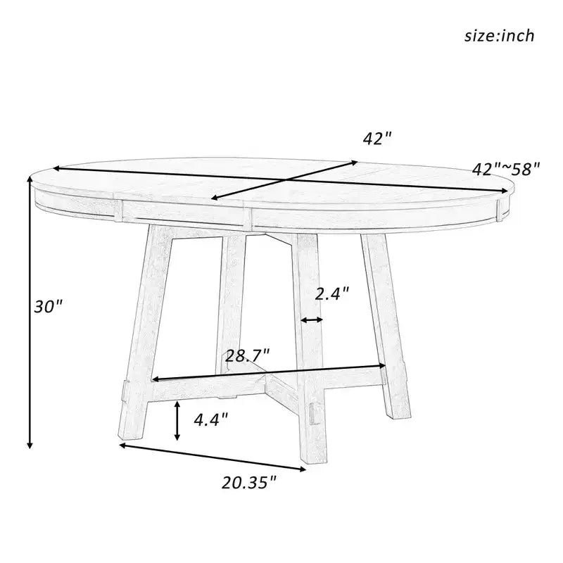 Table à manger ronde extensible Okak 58 po style ferme, table de cuisine avec pieds croisés épais et plateau lourd, table pliante pour salle à manger